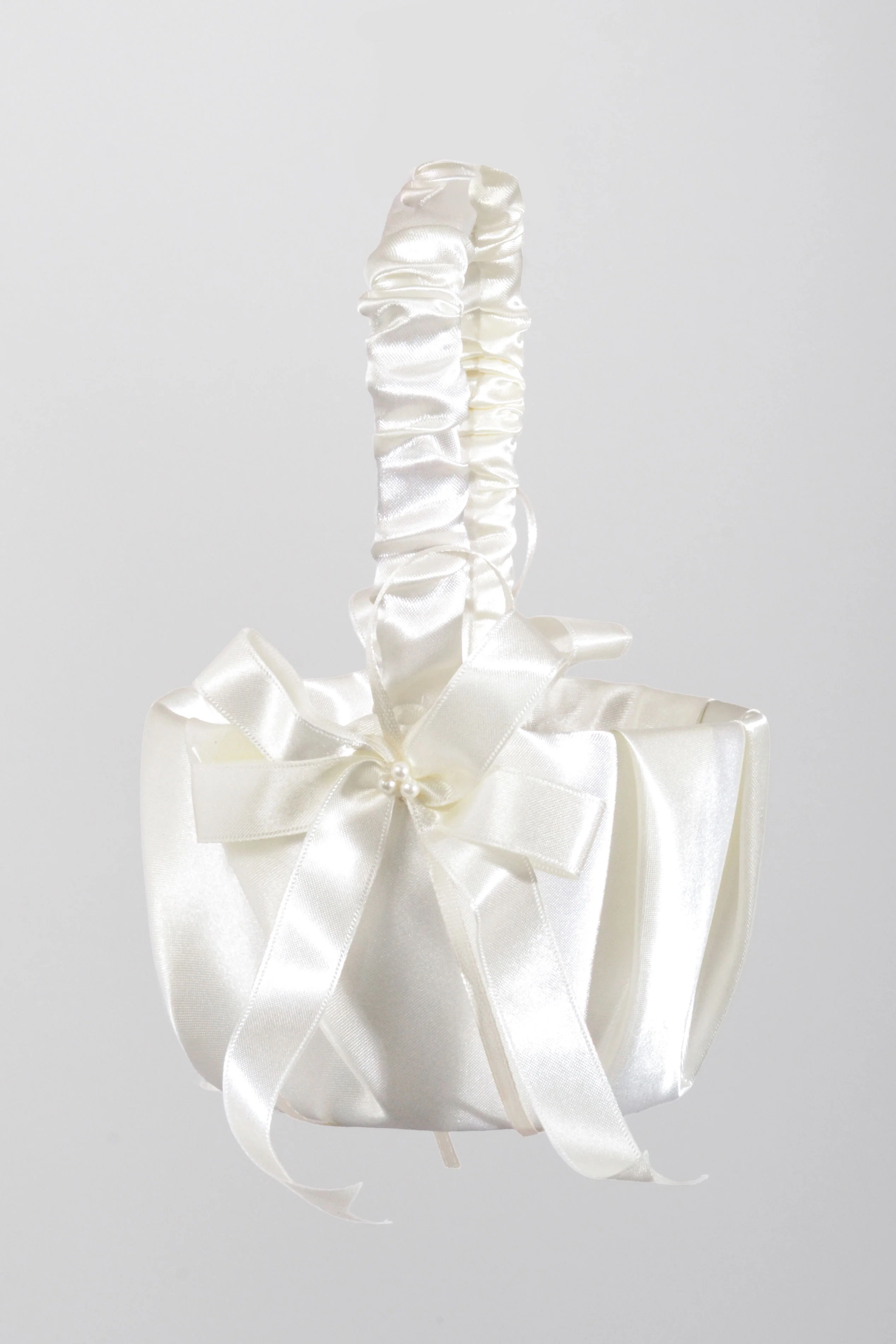 8" Satin Basket With Pearl Ivory - Image 2