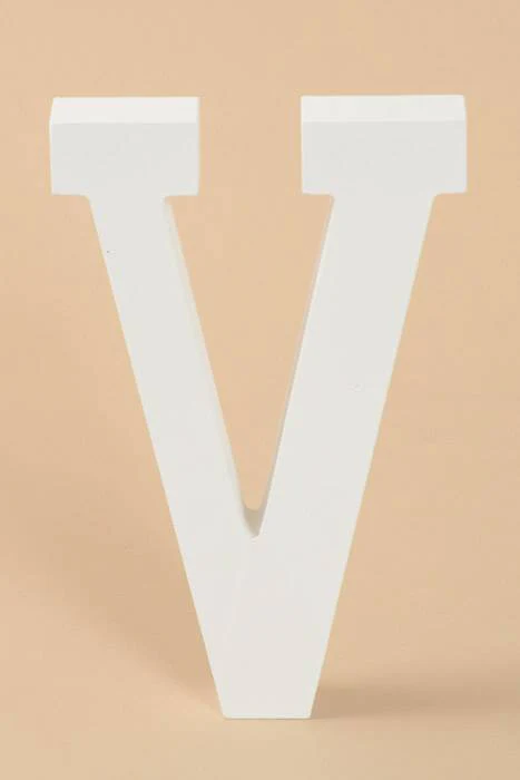 8" Wooden Letter V White