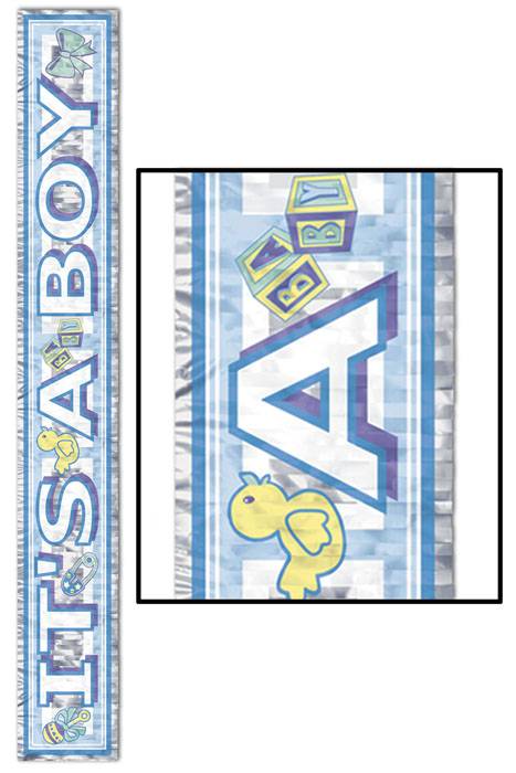 8" X 5ft "it's A Boy" Metallic Banner Blue