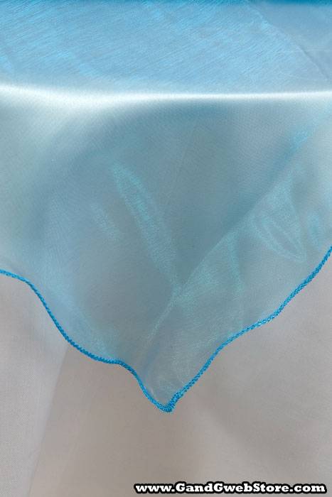 80" X 80" Square Organza Table Cover W/ruffle Edge Turquoise - Image 2