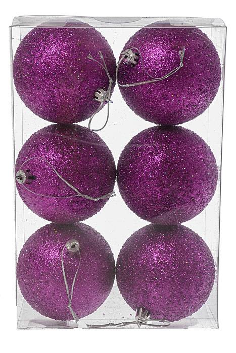 80mm Plastic Ball W/glitter Bead Pkg/6 Purple - Image 2