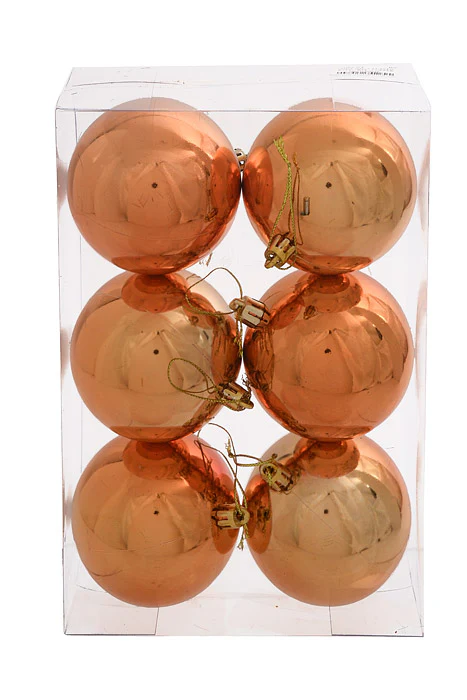 80Mm Shiny Plastic Ball Ornament Copper Pkg/6 - Image 3