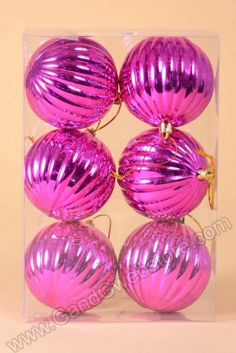 80mm Shiny Plastic Pumpkin Ornament Fuchsia Pkg/6 - Image 2