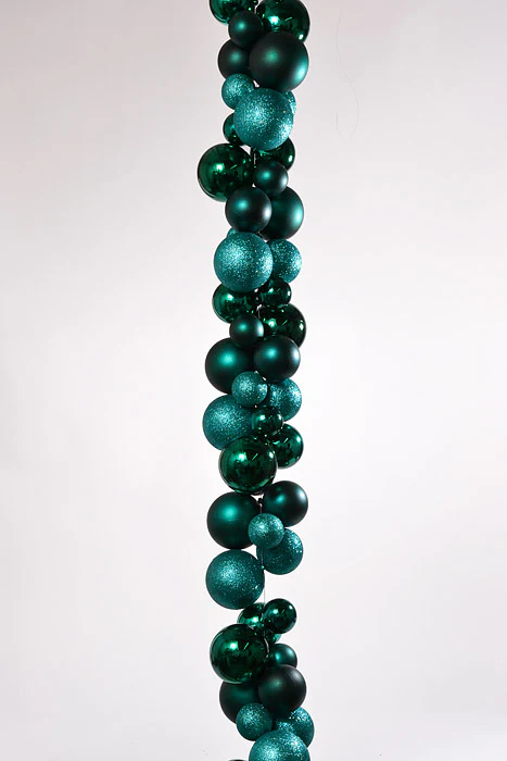 8Ft Shiny Matte Glitter Ball Garland Dark Green