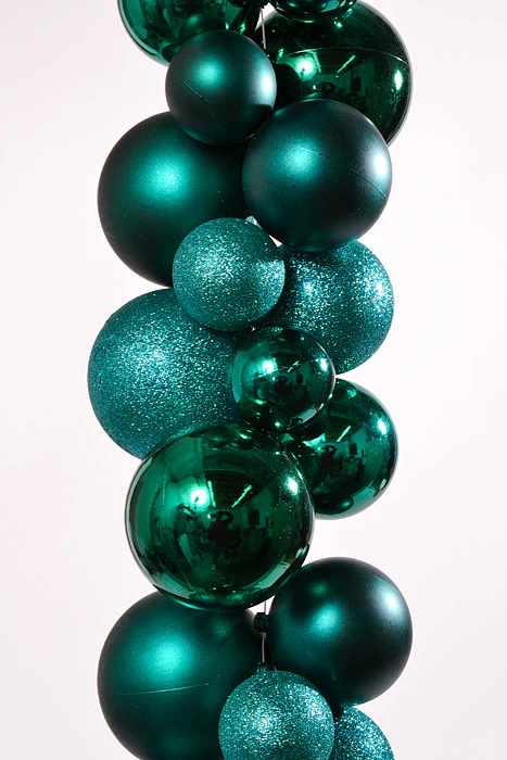 8Ft Shiny Matte Glitter Ball Garland Dark Green - Image 2