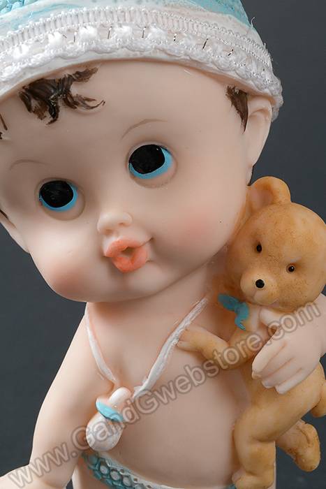 9.5" Ceramic Baby Boy W/ Teddy Bear Blue - Image 2