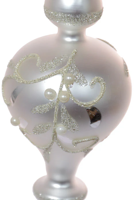9.5" Glass Vine With Pearls Finial Ornament Silver/White - Image 2