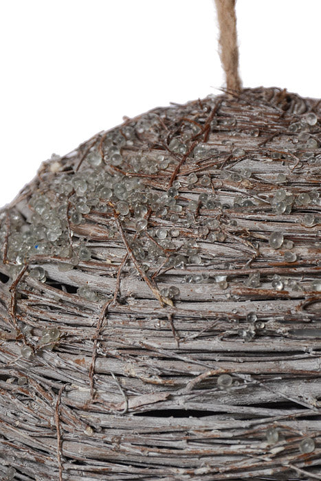 9.5" Iced Twig Ball Ornament White Washed - Image 2