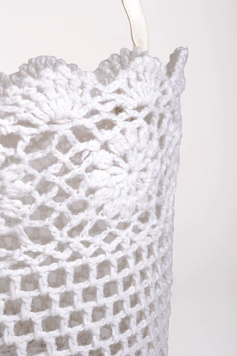 9.5" Lace Basket W/Handle White - Image 3