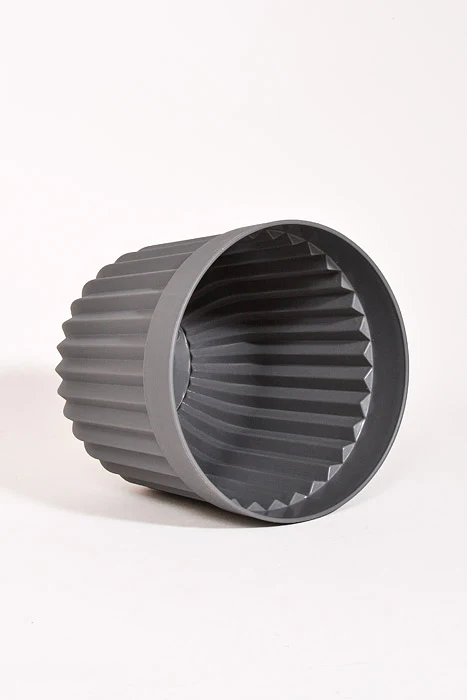 9.75" Round Striped Plastic Planter Gray - Image 2