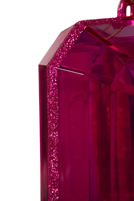 9" Acrylic Emerald Cut Precious Gem Ornament Fuchsia - Image 2