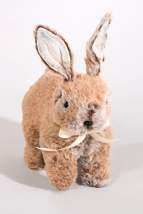 9" Faux Fur Walking Bunny Natural