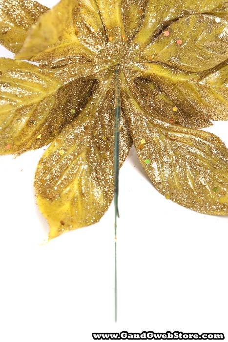 9" Glitter Poinsettia Pick Gold Pkg/12 - Image 3