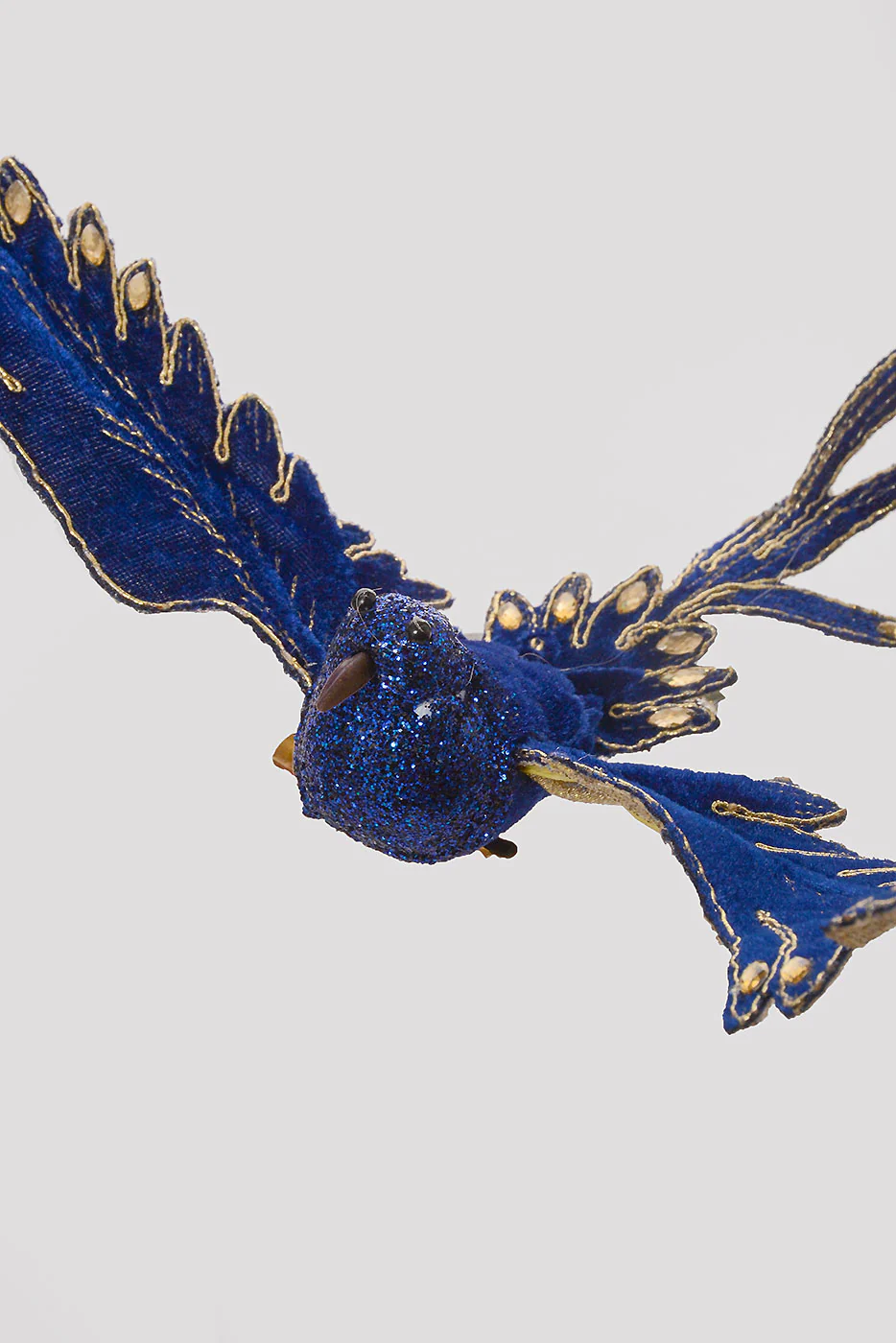9" Velvet Gilded Bird Clip Midnight Blue