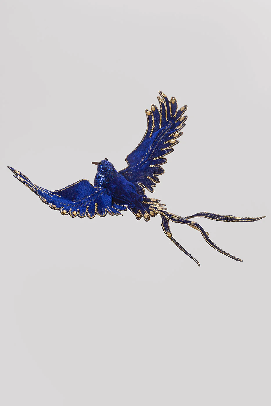 9" Velvet Gilded Bird Clip Midnight Blue - Image 2