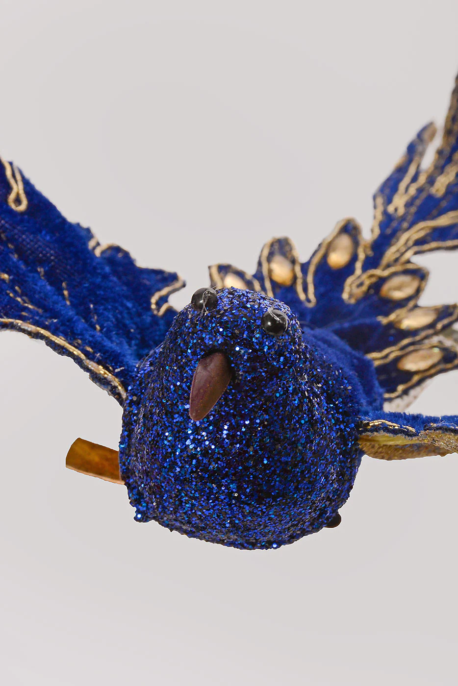 9" Velvet Gilded Bird Clip Midnight Blue - Image 3
