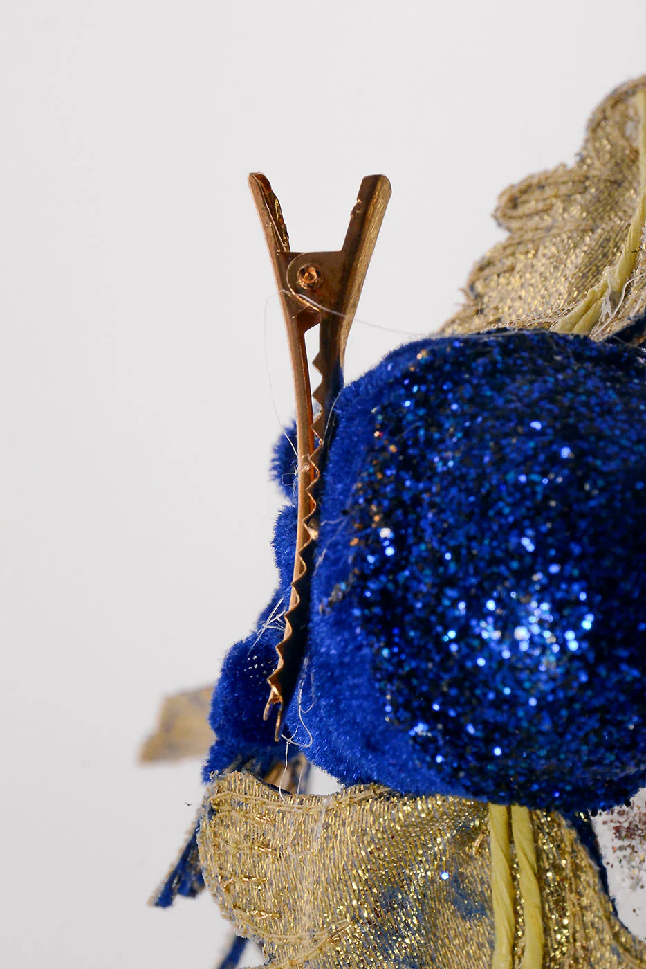 9" Velvet Gilded Bird Clip Midnight Blue - Image 4
