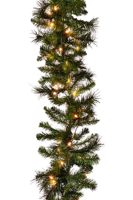 9ft X 12" Deluxe Evergreen Garland W/Lights Green
