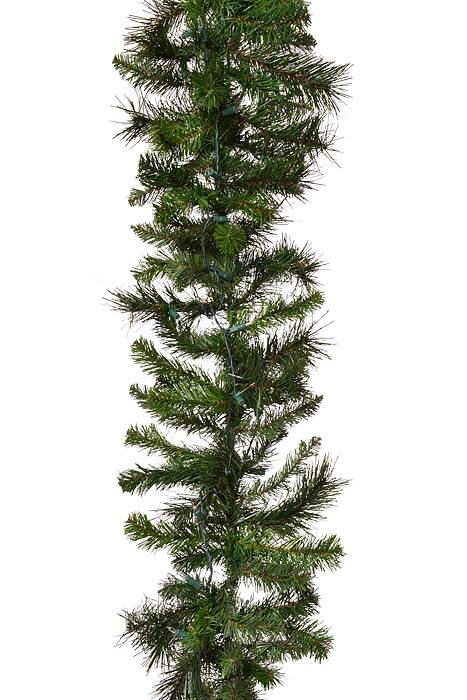 9ft X 12" Deluxe Evergreen Garland W/Lights Green - Image 2