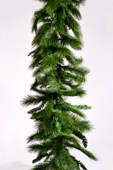 9Ft X 24" Long Needle Mixed Pine Garland With Led Lights Green