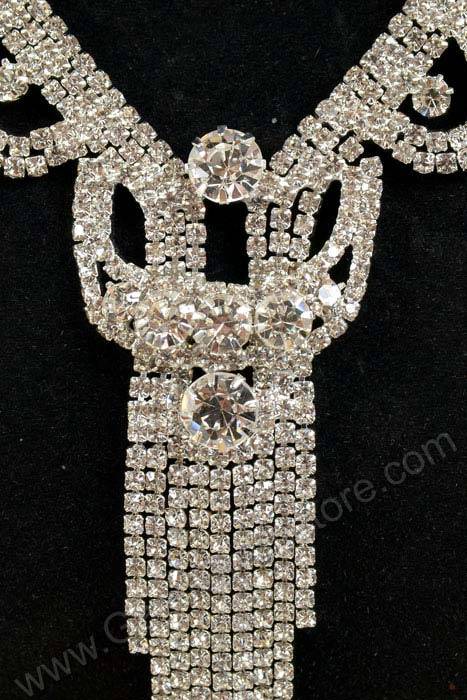 Rhinestone Necklace & Earrings Set Silver - Image 2