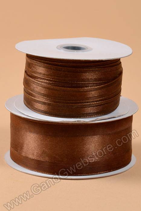 Satin Ribbon W/organza Edge Chocolate #41 - Image 3