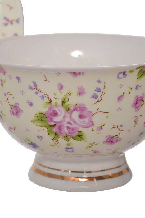 Tea Cup w/ Saucer Eggshell/Purple/Pink Set/6 - Image 2