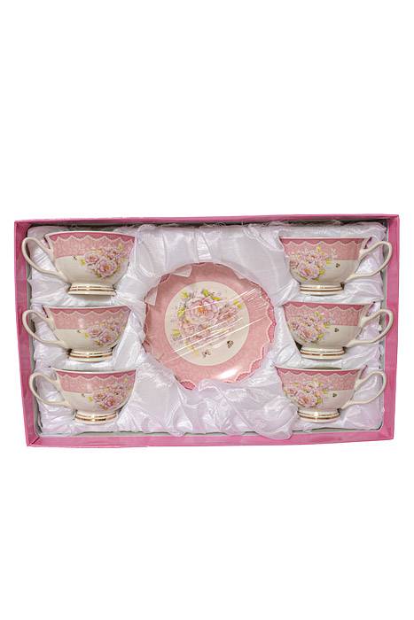 Tea Cup w/ Saucer Two/tone Pink Trim Set/6 - Image 3