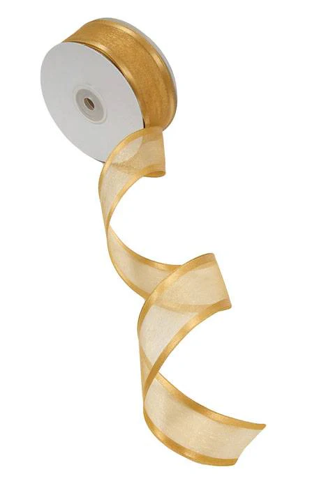 Wired Sheer Ribbon W/satin Edge Gold #27