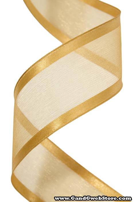 Wired Sheer Ribbon W/satin Edge Gold #27 - Image 2