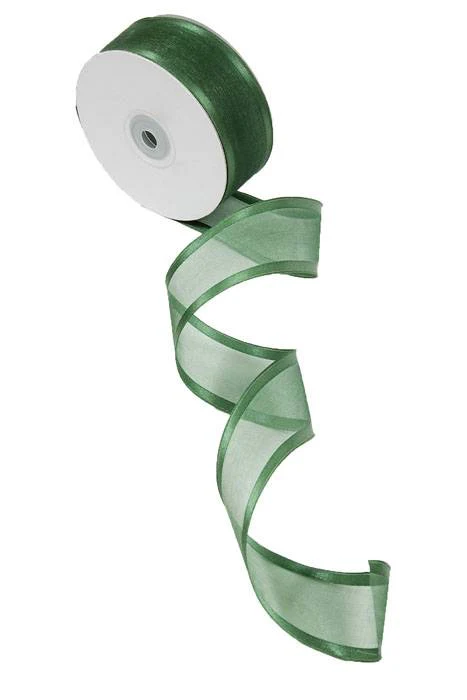 Wired Sheer Ribbon W/Satin Edge Hunter Green #19