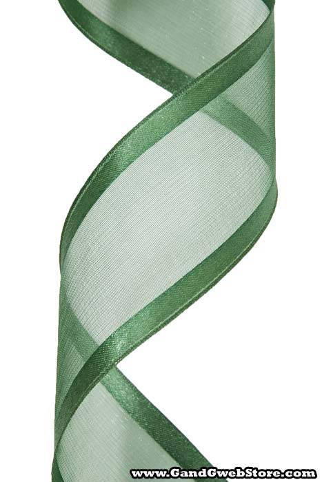Wired Sheer Ribbon W/Satin Edge Hunter Green #19 - Image 2