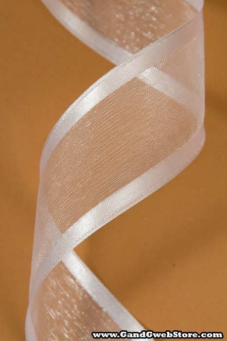 Wired Sheer Ribbon W/satin Edge White #01 - Image 2